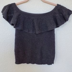 American Eagle Boho Ruffle Black Off the shoulder Shortsleeve Top Blouse